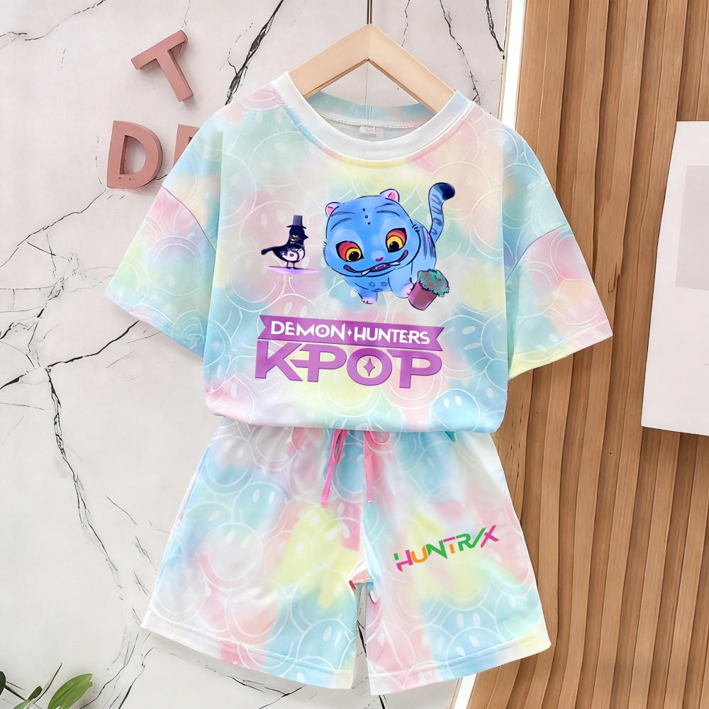 Letní Lovci Démonů Nové Kawaii Úsměvné Tváře Oblečení Dívky 3D Tisk Tričko s Krátkým Rukávem Měkké Prodyšné Pyžamo Domácí Oblečení