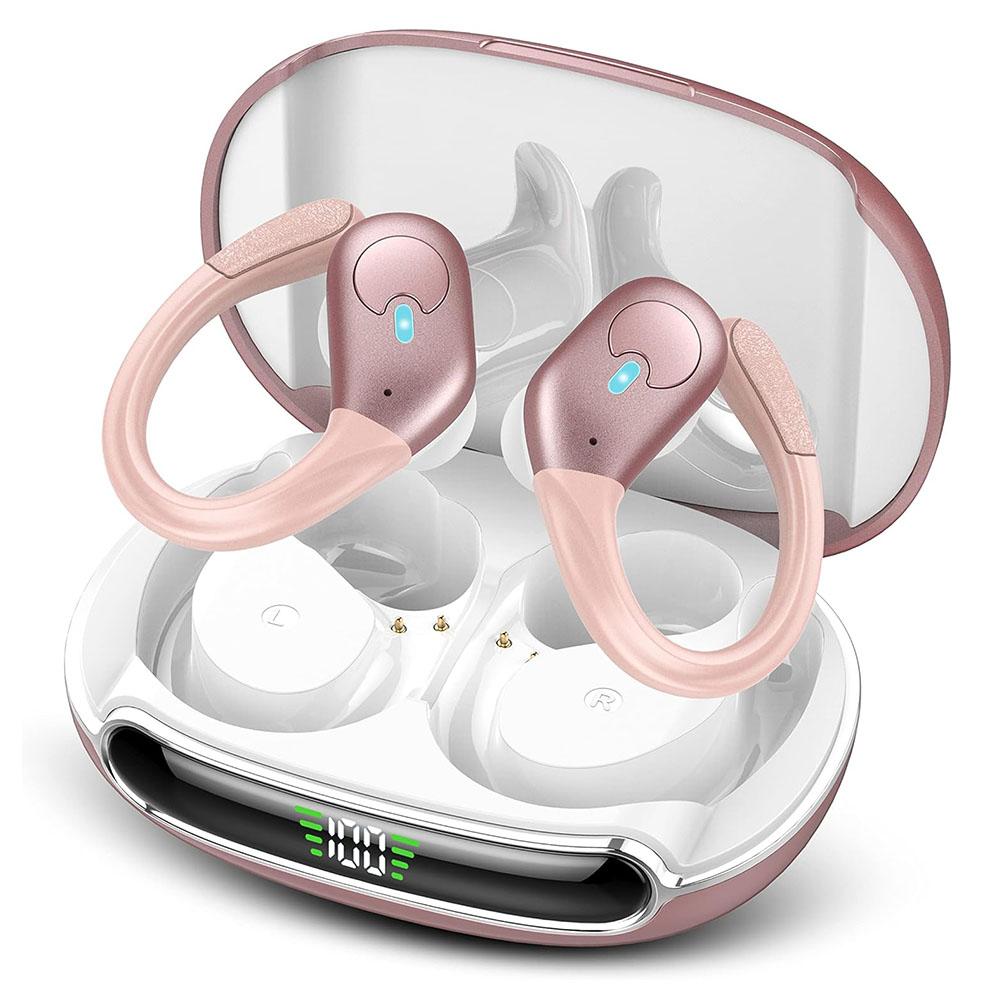 

Sports Bluetooth Earphones IPX7 Waterproof Wireless Headphones 60hrs Music with Mic LED Power Display Soft Earhook TWS Earbuds розовый