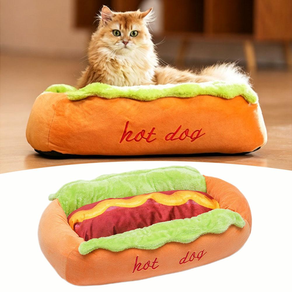 Hot Dog Pet Bed For Dachshund Cat Plush Removable Washable Pet Beds Soft Corduroy Non-Slip Bottom Pet Bed For Puppies Small Pets