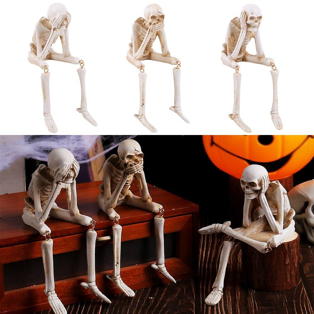 

Resin Hanging Leg Skeleton Don t Look Don t Listen Don t Say Bone Model Halloween