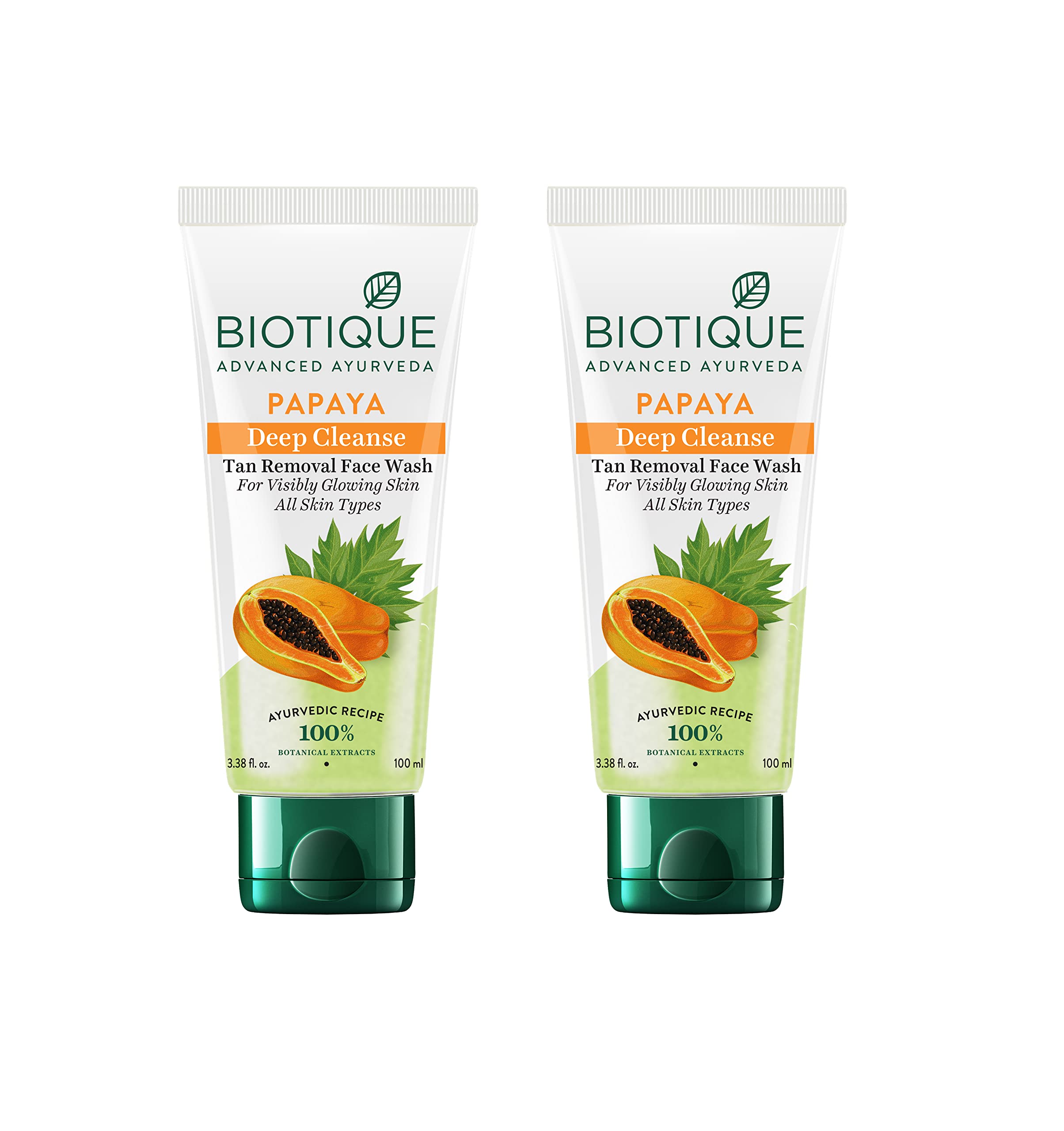 Biotique Papaya Deep Cleanse Face Wash | Gentle Exfoliation | Visibly Glowing Skin | 100% Botanical Extracts| Suitable for All Skin Types | 2x100