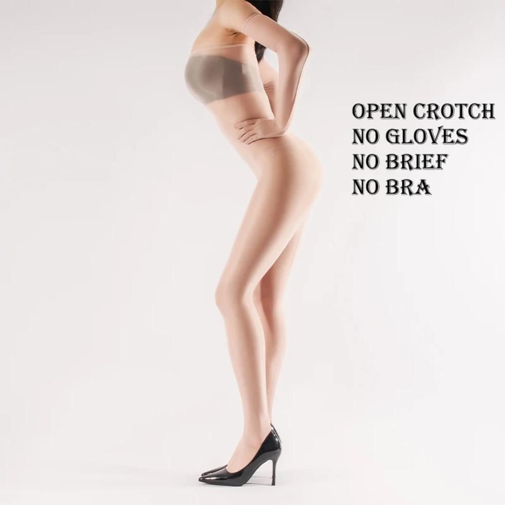 Bez podprsenky Lesklá rozkrok sexy punčochové kalhoty Overal Černé punčochy Punčochy Ženy Spící Onesies