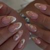 24 Pieces of White French Almonds Wear Armor Gilt Lines Flower Fake Nails Light Luxury European and American Nail Pieces