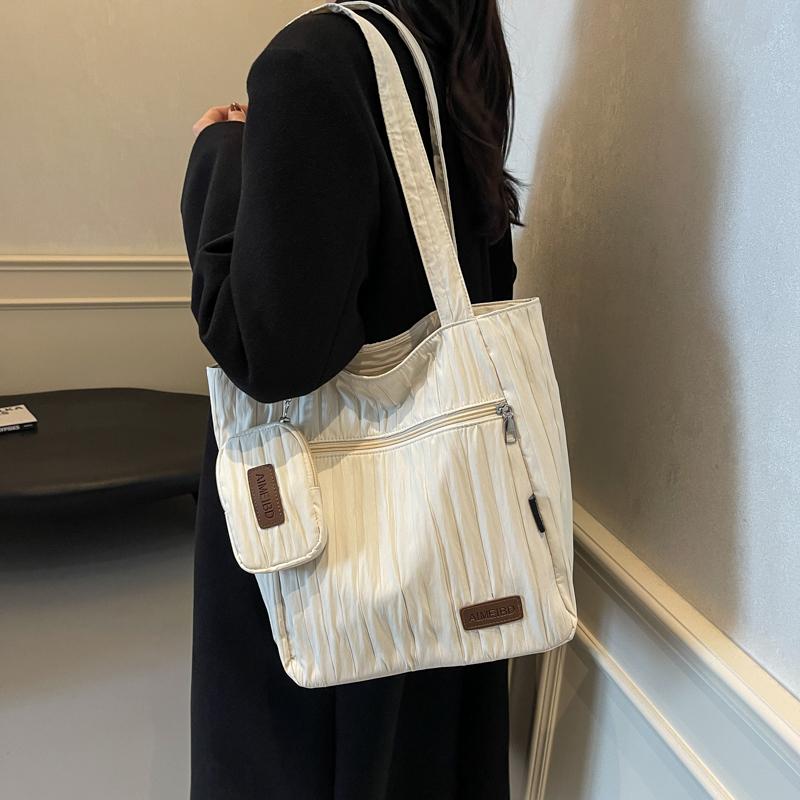 Large Capacity Tote Bag Women Commuter Handbag Solid Color Shoulder Bag