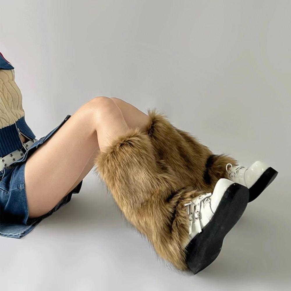 Damen Stulpen Western Cowboy Stil Fellstulpen Braun Retro Hot Girl Fell Socken Lange Fellstiefelsocken Warm und Schlank