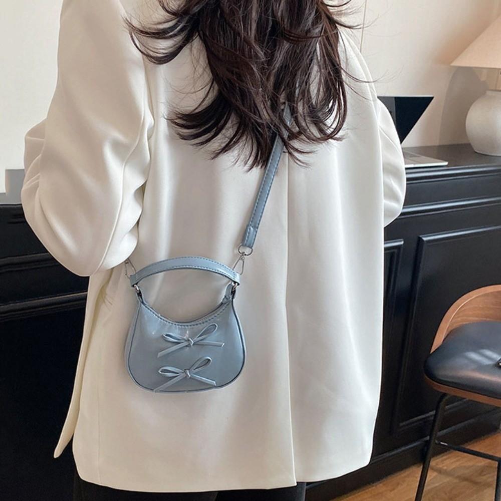 Cute PU Bow Crossbody Bag Single Shoulder Lightweight Leather Handbag Purse Cartoon Mini Shoulder Bag Students