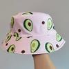 Fischerhut Avocado-Print Beidseitig Flacher Oberteil Atmungsaktiv UV-Schutz Sonnenschutz Dekorativ Erfrischendes Fruchtmuster Bucket Hat Kopfbedeckung