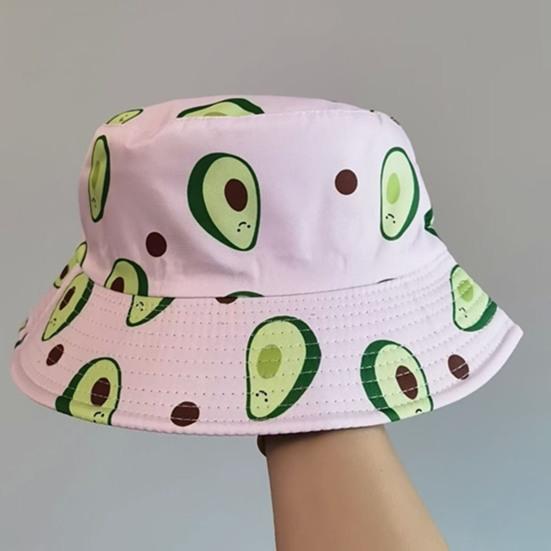 Fischerhut Avocado-Print Beidseitig Flacher Oberteil Atmungsaktiv UV-Schutz Sonnenschutz Dekorativ Erfrischendes Fruchtmuster Bucket Hat Kopfbedeckung