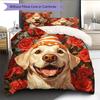 Rose Dog with Birthday Hat Pattern Bedding Quilt Set  Home Decoration  Gift (1 * duvet cover + 2 * pillowcase  without core)