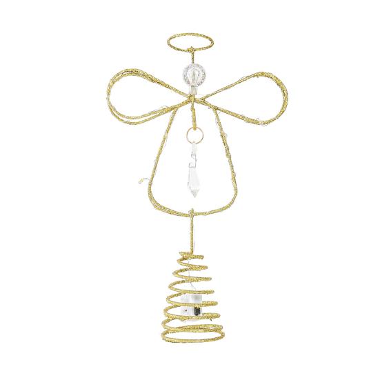 Glittered Golden Angel Christmas Tree Topper Double Angel Treetop Decoration Xmas Tree Sparkling Tree Topper