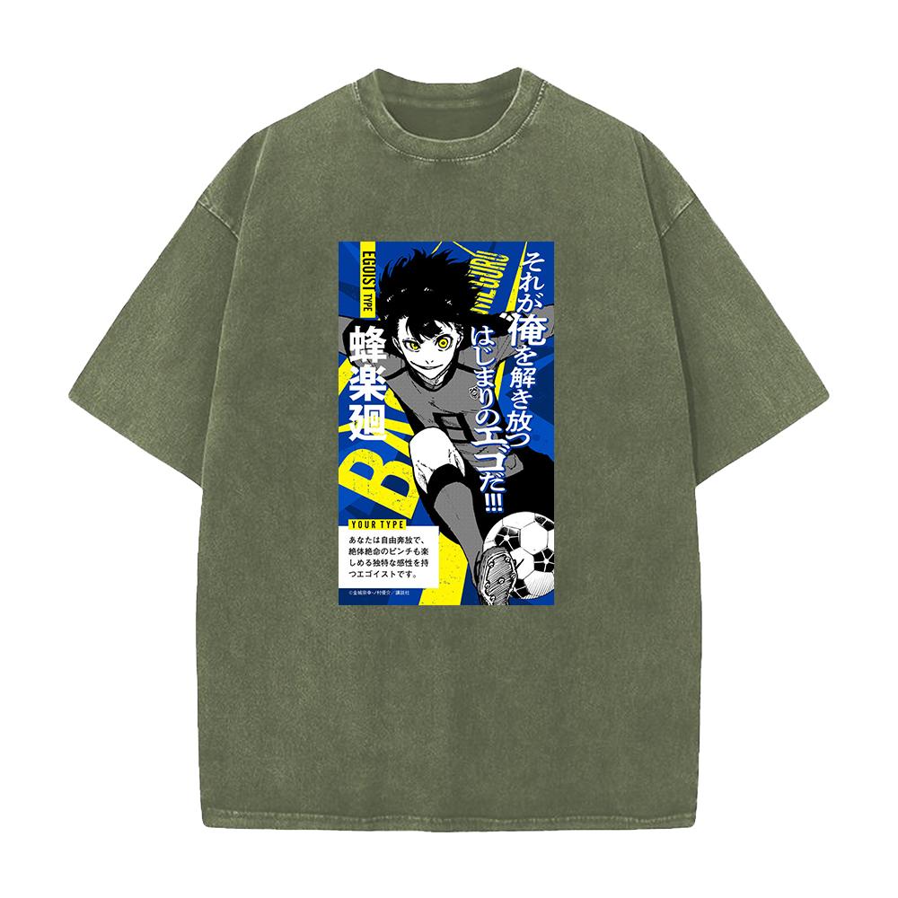 Bachira Meguru Graphic Washed T Shirt Anime BLUE LOCK Vintage Tee Men Washed Manga Tshirts Harajuku Male Casual Cotton T-shirt