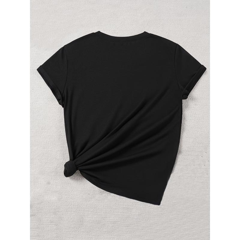 European Size Go Lucky St Patricks Day Graphic Tee | Womens Black Crew Neck T-Shirt with Leopard Print Letters and Pink Bow, Casual Holiday Top