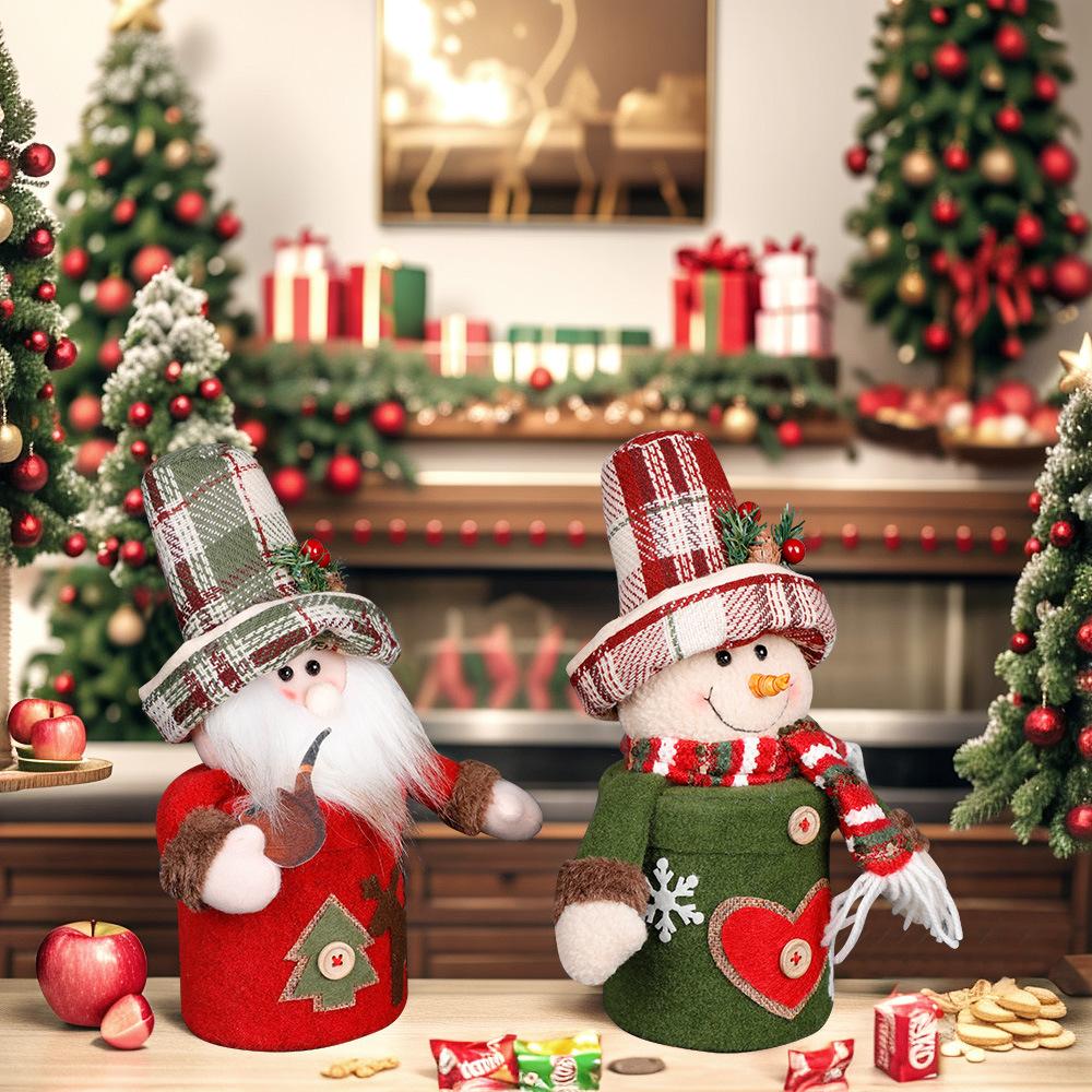 2pcs Christmas High-end Candy Box Gift Jar Christmas Eve Decoration Apple Box Santa Claus Snowman Apple Jar