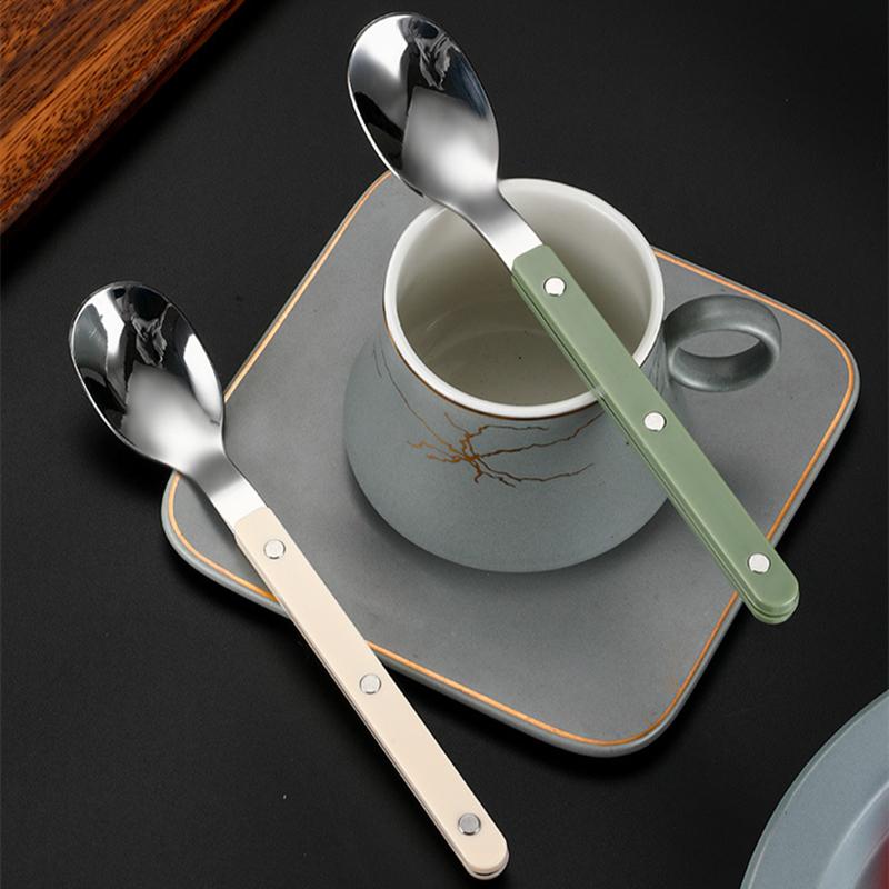 5pcs ABS Handle Rivets Stainless Steel Cutlery Set Western Tableware Serving Spoon Knife Fork Teaspoon Kitchen Flatware