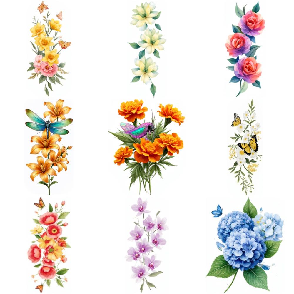 9pcs Temporary Tattoo Temporary Tattoo Stickers Hydrangea And Roses Tulips Roses And Butterflies For Male Thighs Arms