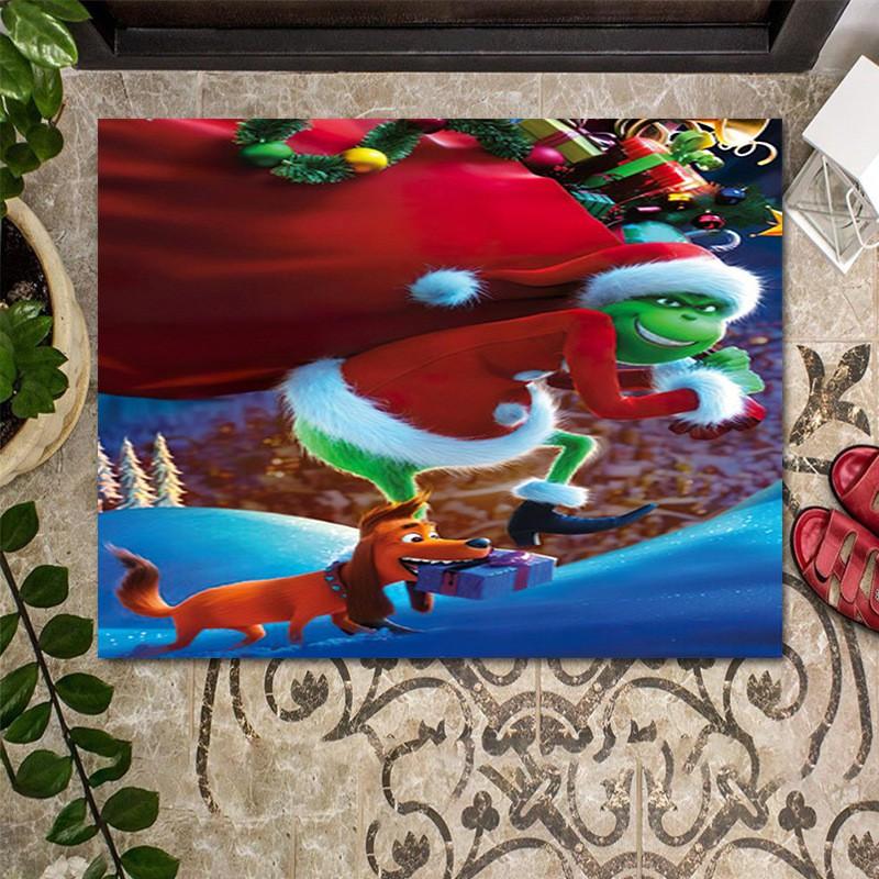 Grinch Christmas Doormat Non-Slip Floor Mat Entryway Hallway Living Room Holiday Decor Square Washable Rug
