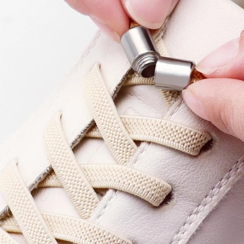 0.6cm Wide Flat No Tie Shoelaces Capsule Lock Elastic Shoestrings for Kids Adults Sneakers