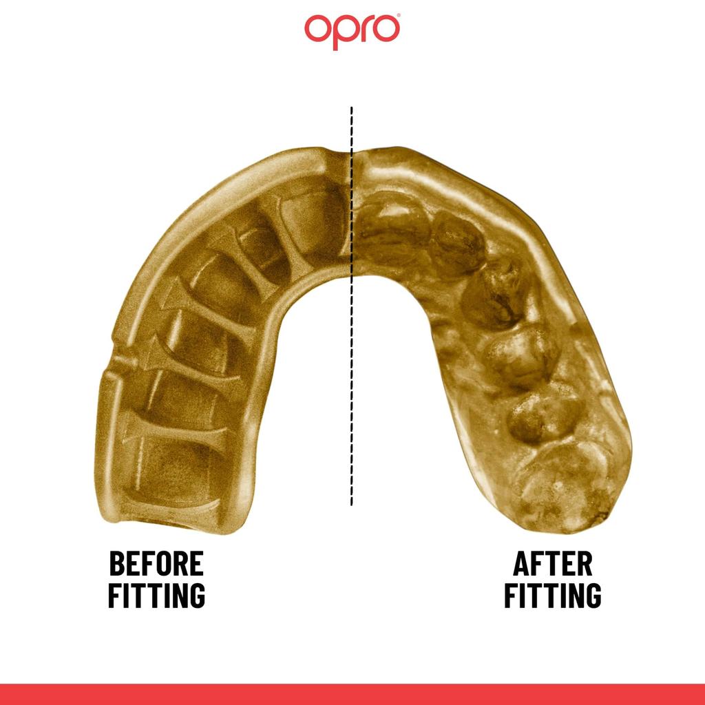Ochraniacz na zęby OPRO Mouthguard Gold Ustnik do boksu i sportów walki Doskonałe dopasowanie dzięki unikalnemu systemowi dopasowania opracowanemu przez Dental Lab Official
