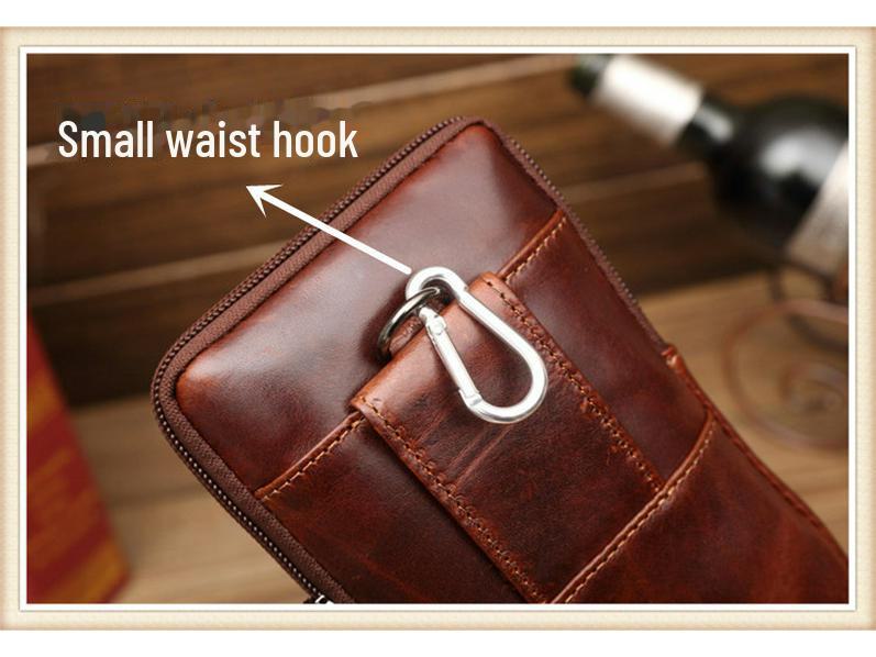 Xiaoduoli Men's Genuine Leather Mobile Phone Waist Bag - 5.5/6 Inch Cowhide Retro Mini Belt Bag