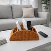 Imitation Rattan Remote Control Storage Box Handwoven Vintage Style Remote Control Holder 4 Grids Desktop Storage Box Bathroom