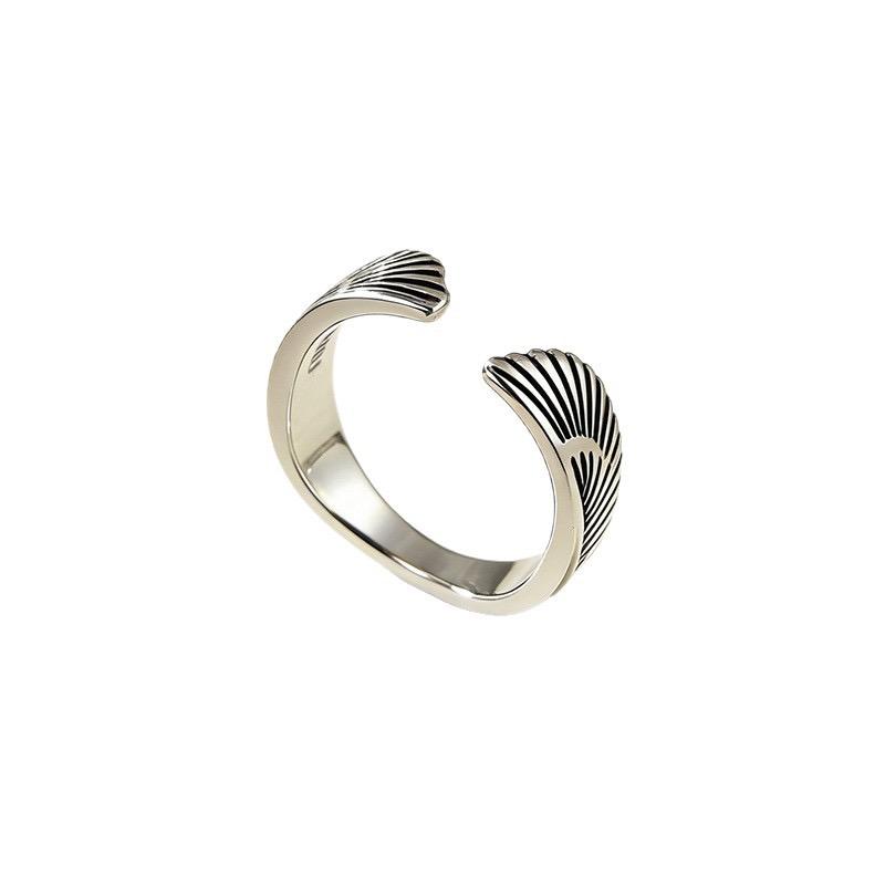 BF CLUB 925 Sterling Rings for Women Simple Geometric Handmade Irregular Retro Wing Shape Ring Allergy For Birthday Gift