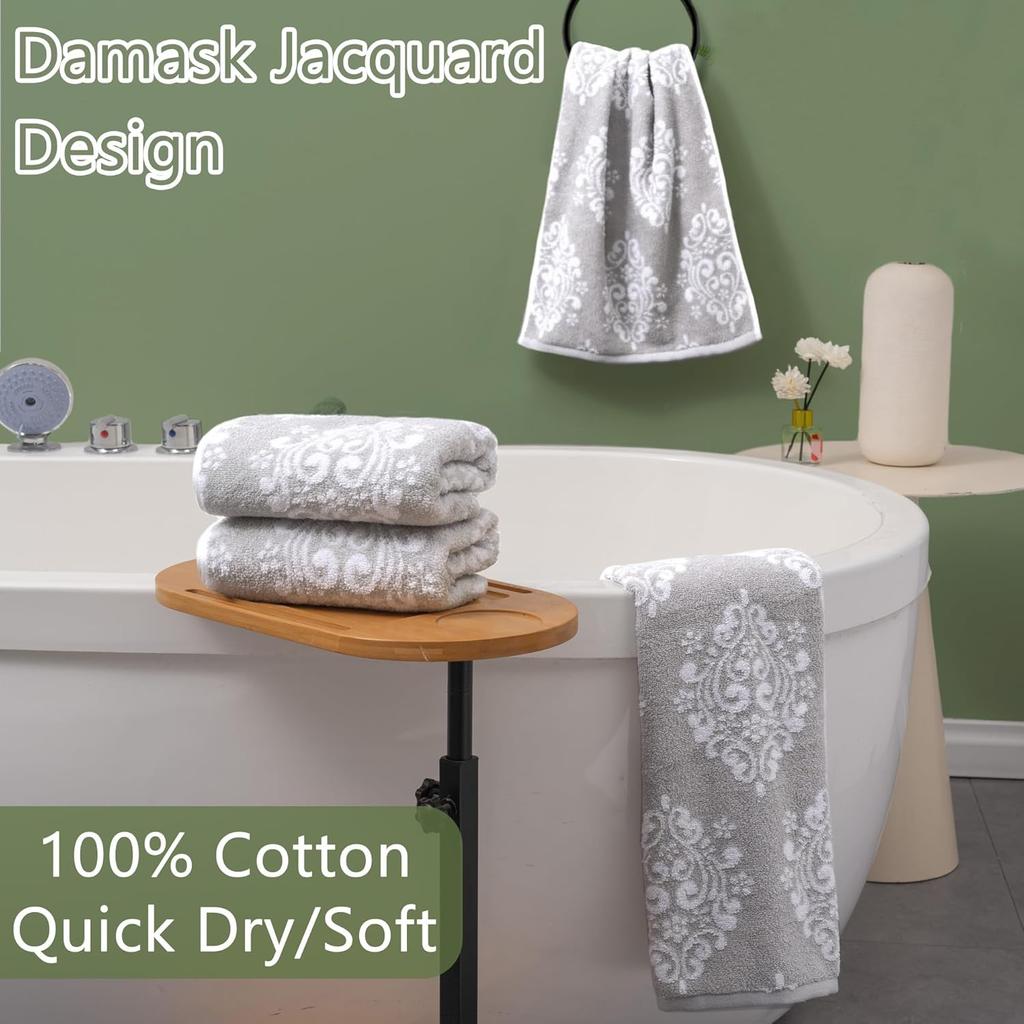 Hand Towels for Bathroom, 16" x 27" - Cotton | Quick Dry | Lightweight | Soft | Absorb, Grey Bathroom Hand Towels Set of 4, Decorative Hand Towel,