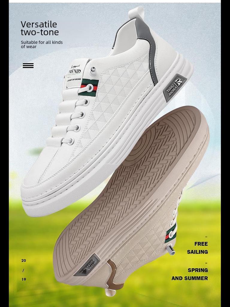 Men's 2025 Summer Breathable Soft Leather Casual White Shoes - Trendy and All-Match Sports Design