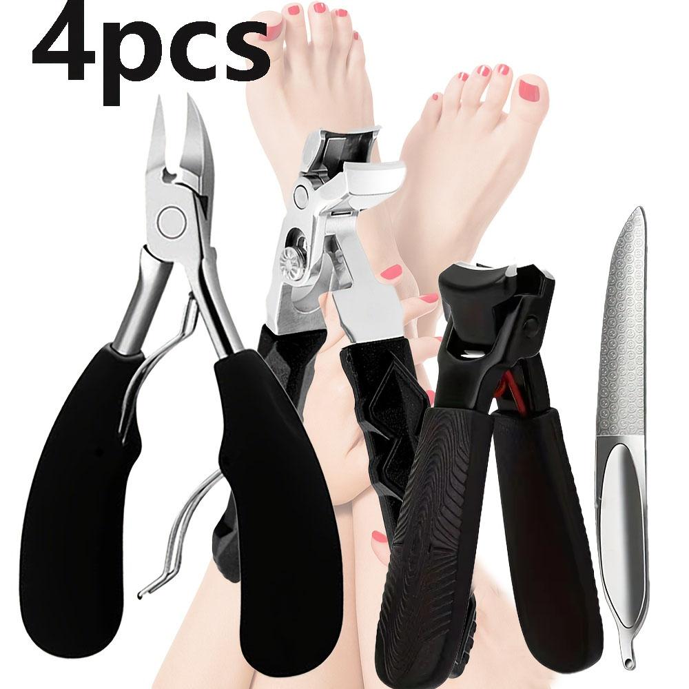 

4pcs Professional Toenail Clipper Set - Stainless Steel, Wide Jaw, Splash-Proof & Easy To Clean - Perfect for Thick Nails, Men