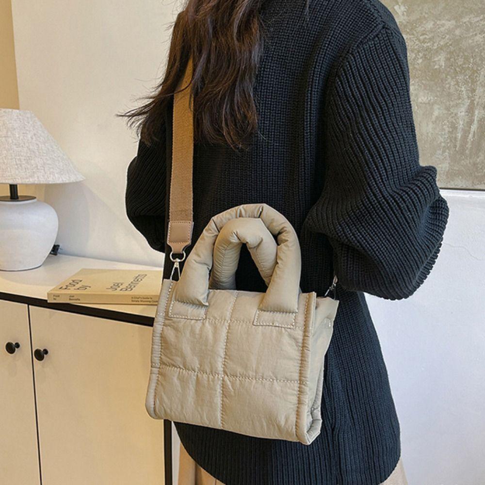 Large Capacity Down Cotton Shoulder Bag Korean Style Nylon Handbag Small Square Bag  Lady