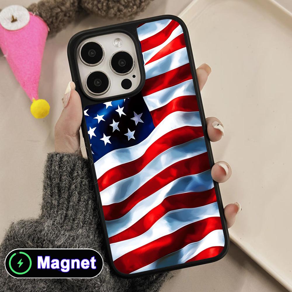 USA America Flag Matte Surface Magsafe Mobile Phone Case for iPhone 17 16 15 14 13 12 11 Air Pro Max Plus Colorful Cover