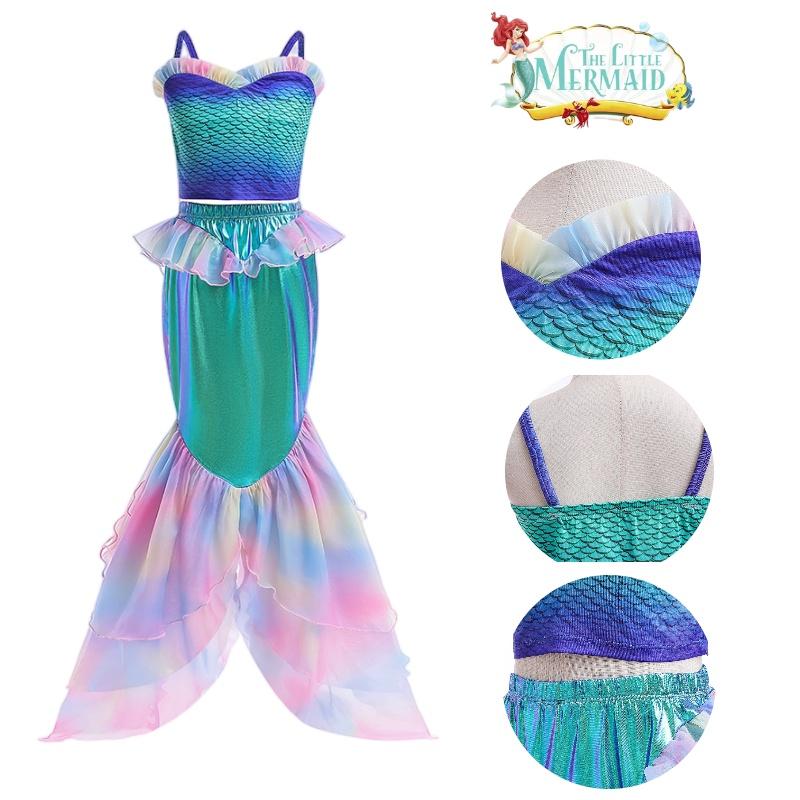 Girls Mermaid Cosplay Swimwear Set With Lace Splice And Halter Neck Skirt