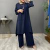Muslim Women's Urban Sportswear Elegant Bubble Sleeve Crew Neck Shirt Loose Fashion Wide Leg Pants Set