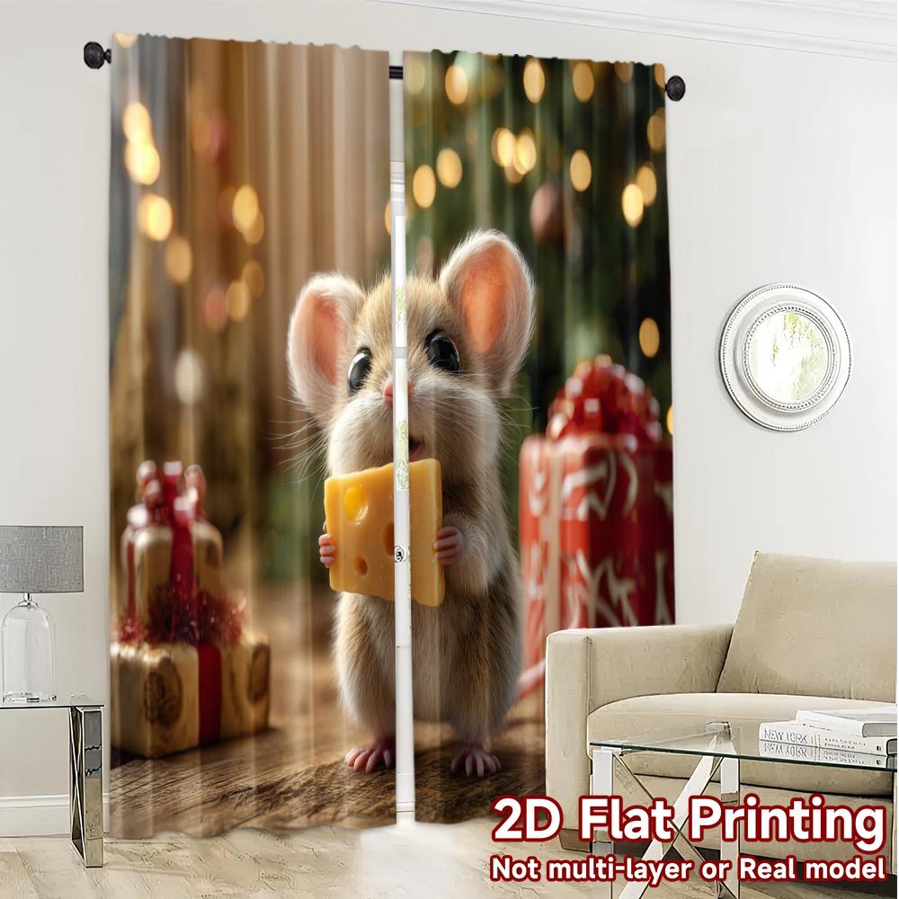 2pcs, 2D FLAT PRINTING Curtains (Without Rod) CheesyChristmas Chic Pattern Curtains Fabric Curtains Holiday Ldeal for Bedroom &