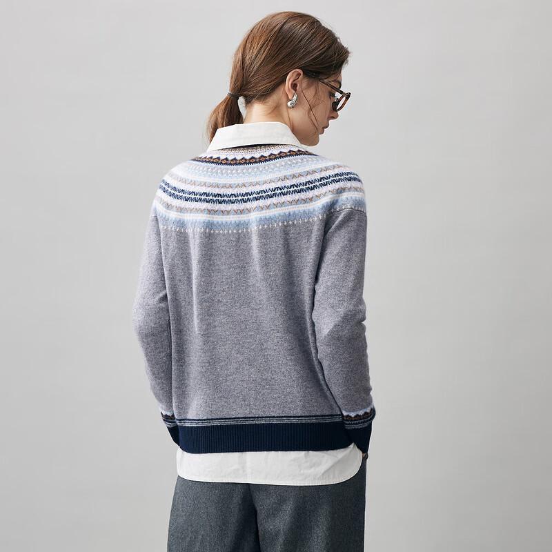 Komonboka 2025 Autumn/Winter Women's Fair Isle Cashmere Round Neck Sweater