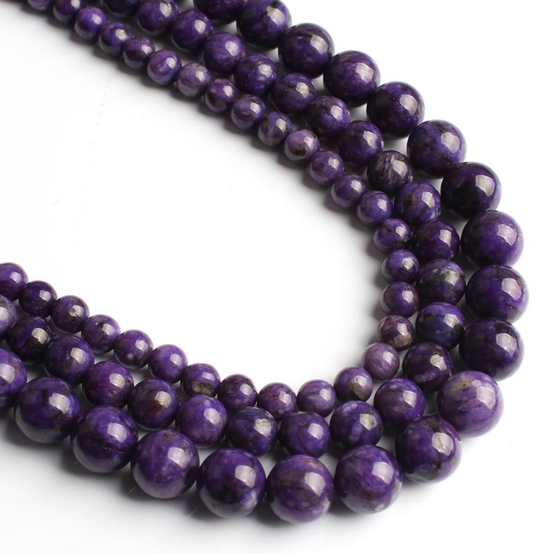 Purple Charoite Stone Smooth Round Loose Beads for Jewelry Making Bracelet Necklace 6/8/10mm 15 Inch