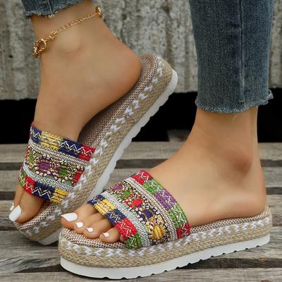 Large Size Women's Thick-bottomed Fish Mouth Hemp Rope Candy-colored Slippers