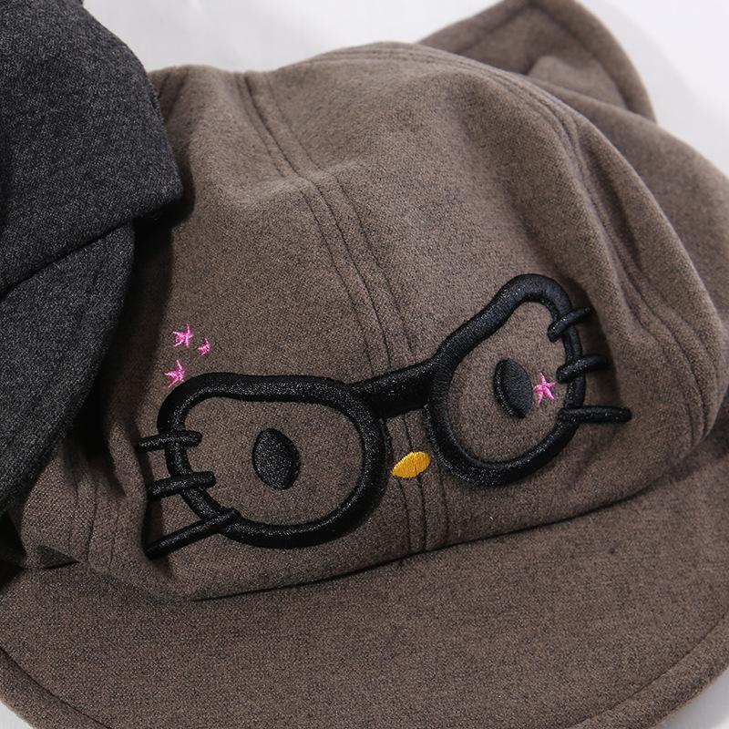 Autumn and Winter Retro Beret Women's Japanese Style Cute Cat Ears Octagonal Hat Big Head Circumference Showing Face Small Newsboy Hat Trendy