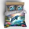 Dolphin Leaping Over Waterfall with Lotus Bedding Set for Kids Luxury Gift 3pcs Digital Print Comforter Set Soft Comfortable