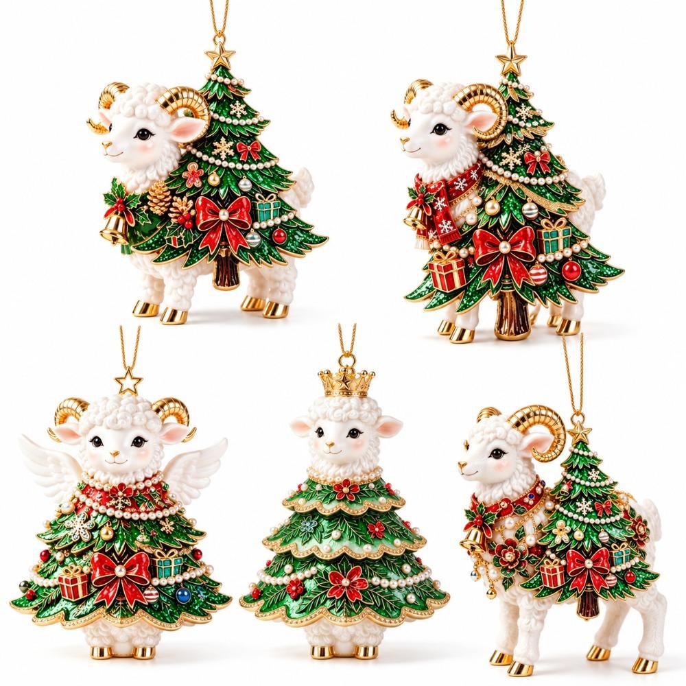2D Flat Goat Hanging Ornament Set Shining Artificial Rhinestone Animal Hanging Decoration Simulation Acrylic Keychain