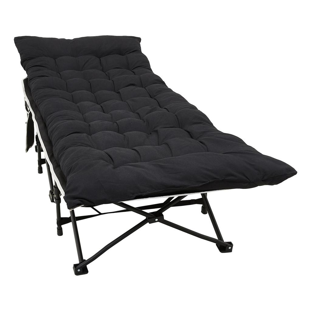 Heavy-duty Steel Tube Folding Bed, Black Frame with Black Pearl Cushions