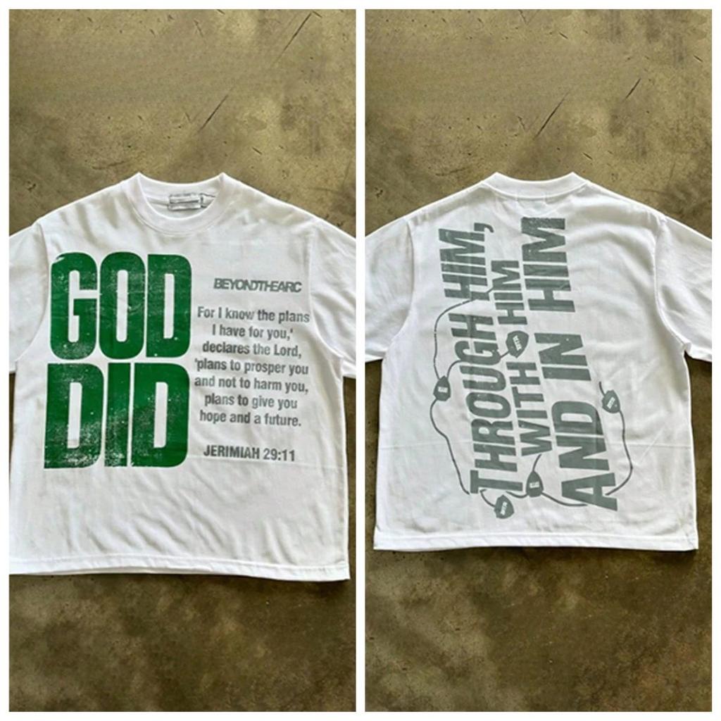 Sohn Gottes Print T-Shirts Rundhals Kurzärmelig Lässig Baumwolle Print Vintage T-Shirt Oberteile VHUTHK Beidseitiger Druck Unisex