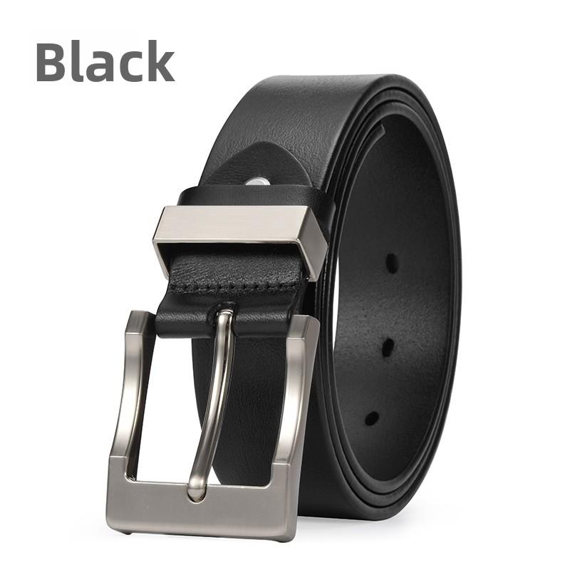 Men's pin buckle leather belt - casual top grain cowhide wide belt for men - simple and stylish waistband for young and middle-aged men