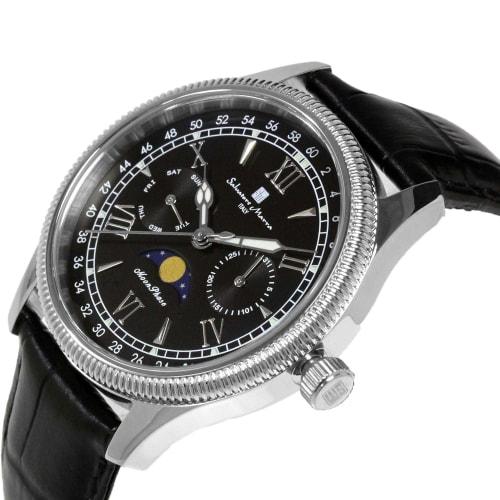 Salvatore Marra Men's Limited Edition Silver/Black Watch, Moon Phase, Multi-Calendar, 5 ATM Water Resistance, Leather Strap, Business/Formal Wear, SM2
