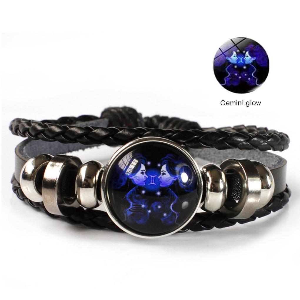 Bracelet 12 Zodiac Signs Bangle Black Punk Luminous Handmade Adjustable Fashion Charm Multi-layer Wristband Birthday Gifts