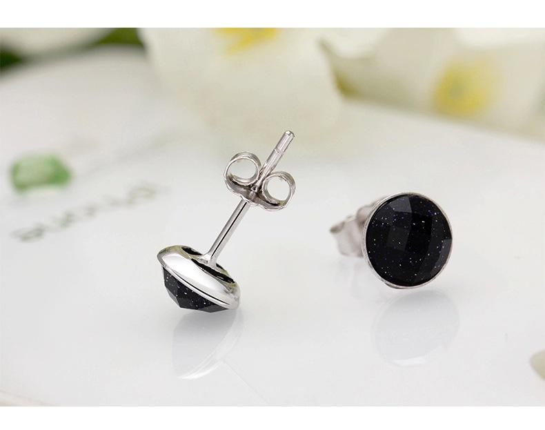 925 Sterling Silver Black Gold Sand Crystal Earrings, Korean Style Fashion Men's Studs