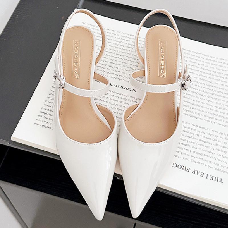 Fashion High Quality Patent Leather Buckle Women Sandals Pointed Toe Back Strap Slide Sandals Fashion Comfort hoof heels Designer Shoes