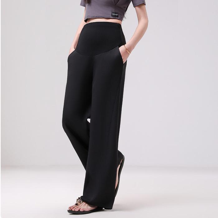 

2026 Summer Korean Style High-Waisted Maternity Wide-Leg Pants - Simple, Loose, and Trendy Long Pants with Belly Support XXL чорний