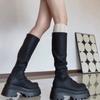 Small man fleece pleated elastic high boots muffin thick-soled thin long boots women's thin retro inverted boots long boots