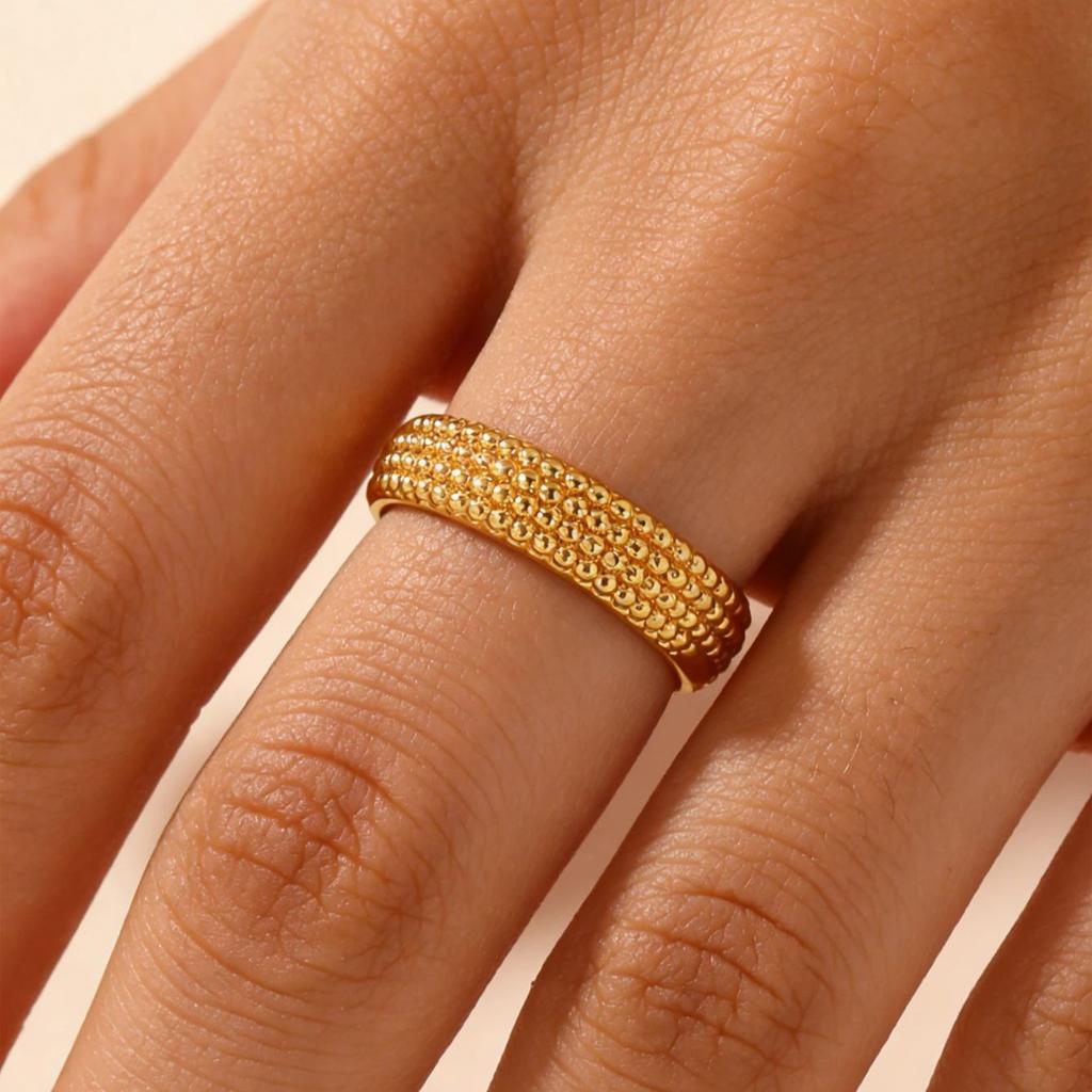 Minimalist Beads Size 7 & 8 Stainless Steel Ring for Women Gold Color Anti Rust Ladies' Ring Wedding Jewelry Anniversary Gift