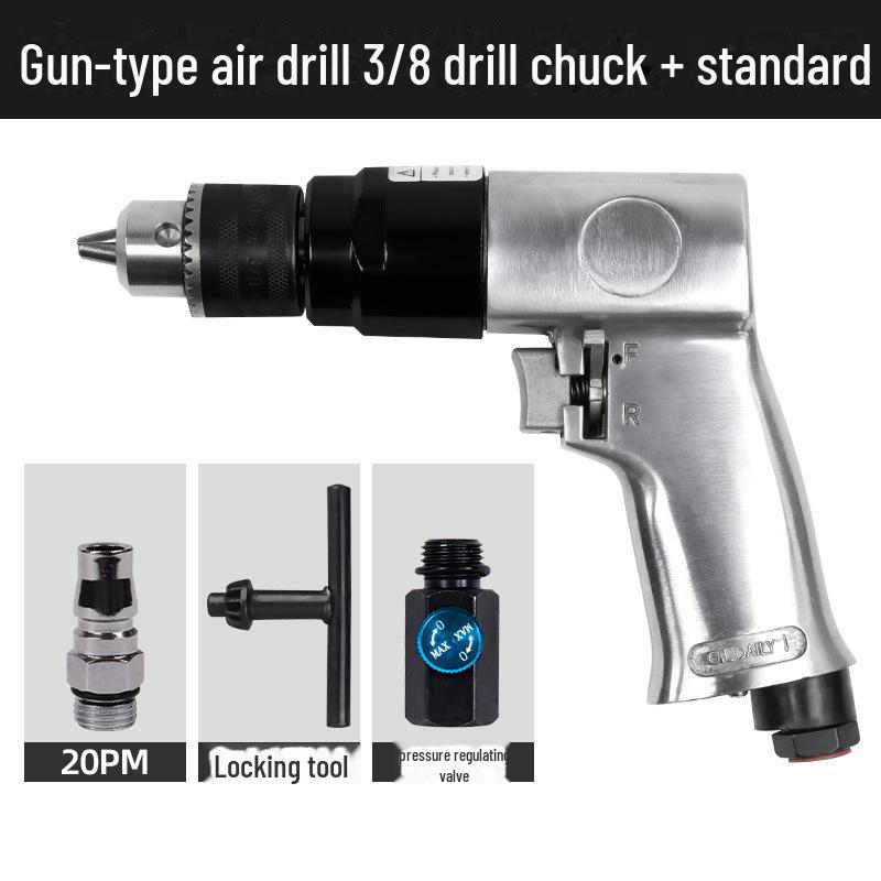 Industrial Grade Pneumatic Air Drill with Speed Regulation, 3/8" Chuck for Wall Drilling and Woodworking.